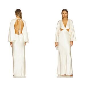 Shona Joy La Lune Balloon Sleeve Open Back Maxi Dress in Cream